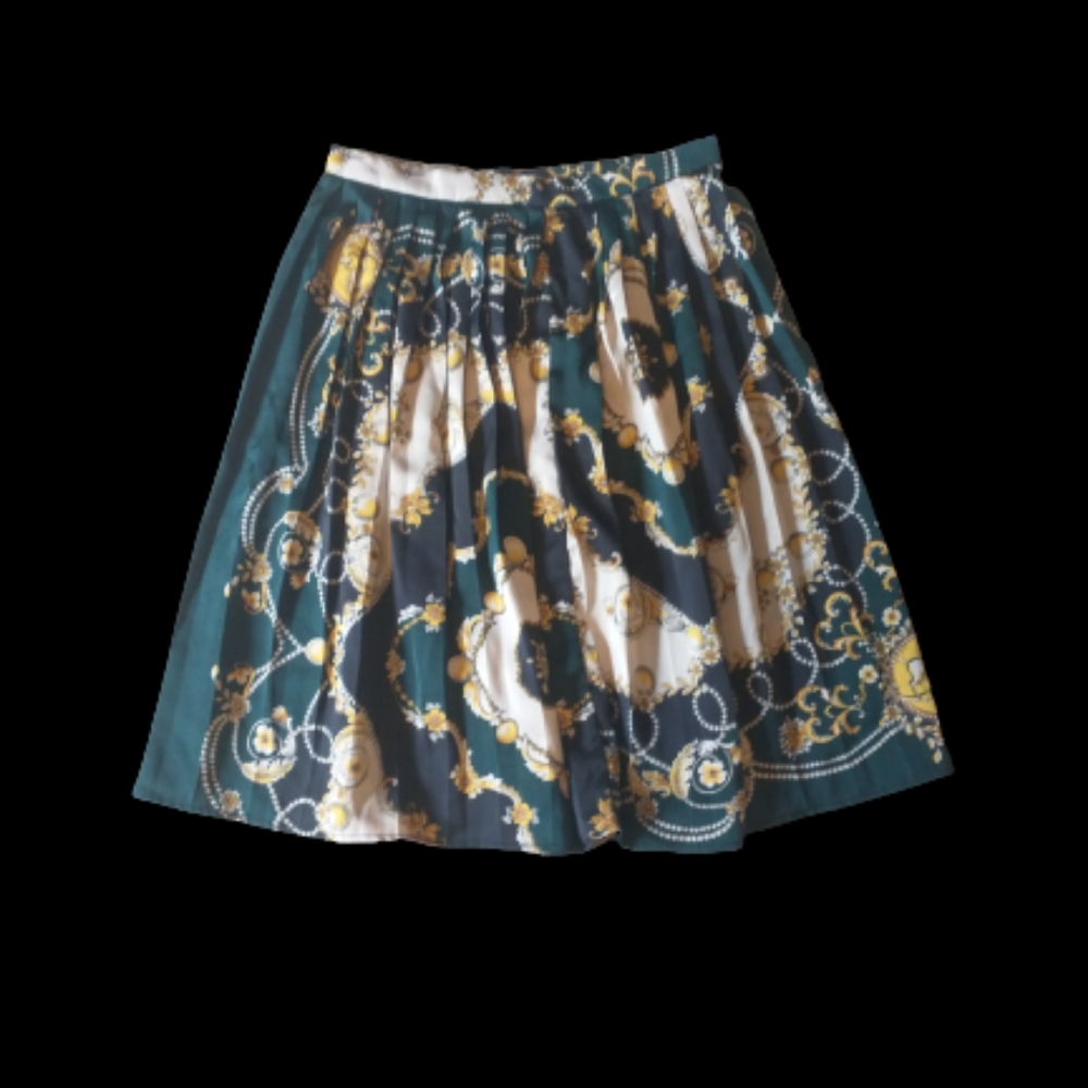 gold design pleated midi skirt